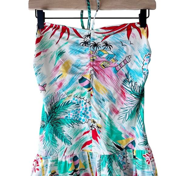 Vtg 80s Neiman Marcus Strapless Smocked Pin Up Tiki Dress Tropical Floral Size M - Picture 2 of 11